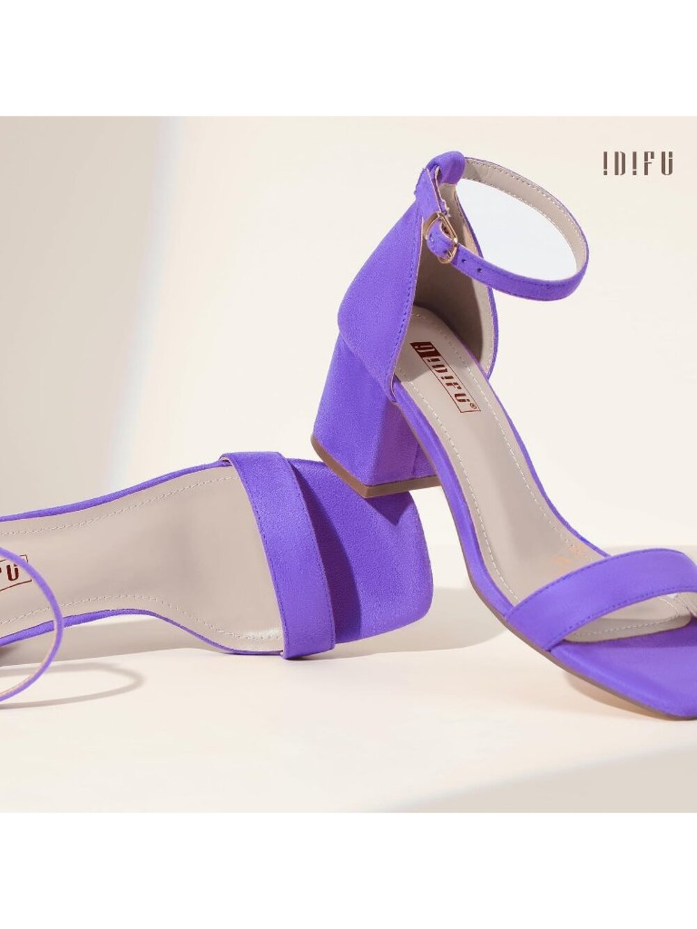 Women's Purple Suede Chunky Block Low Short Heels Sandals Square Open Toe - Picture 4 of 5